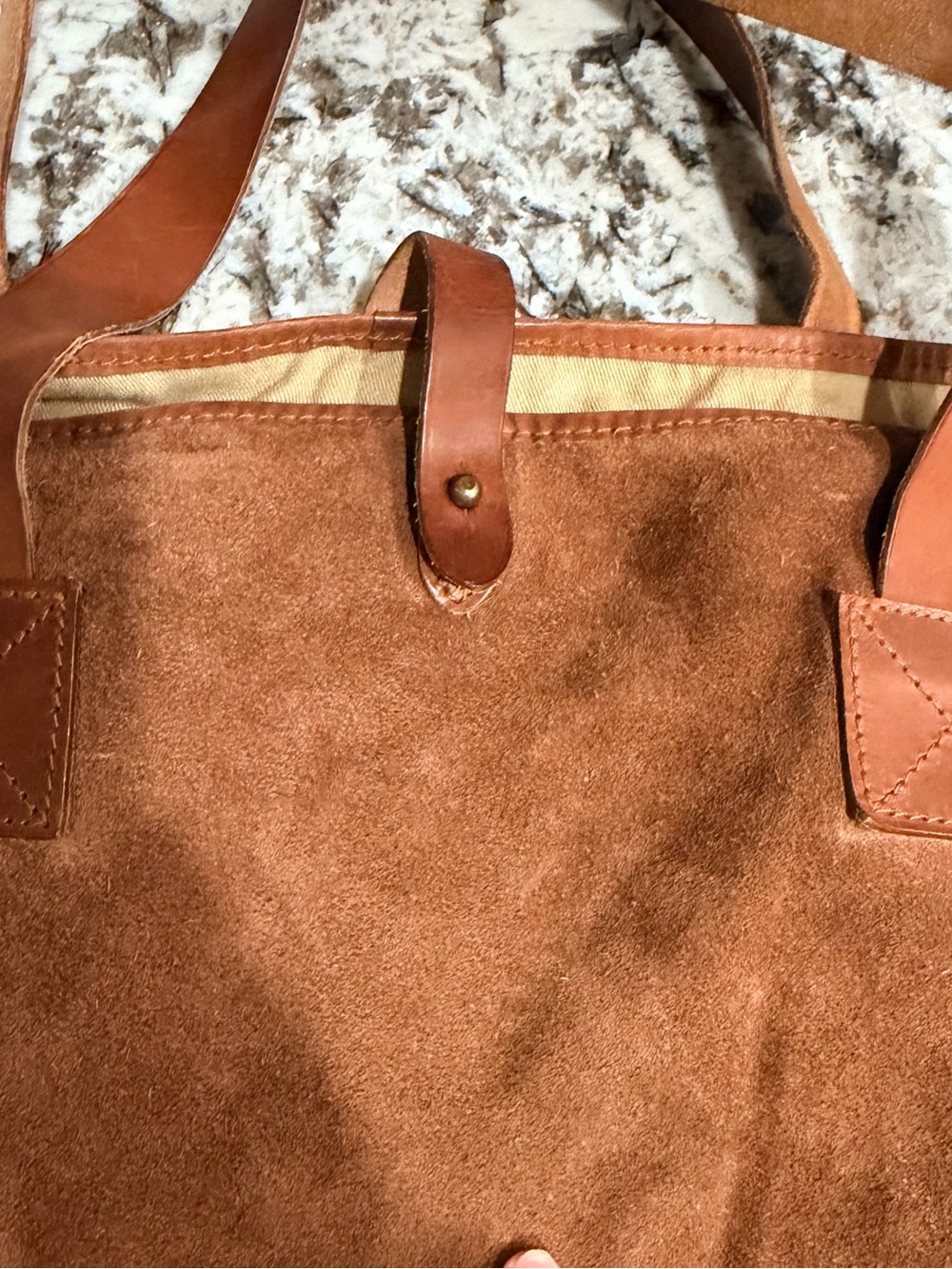 Vintage 90s Ralph Lauren Tan suede slouchy Canvas Tote with Brown Leather Trim - Picture 2 of 7